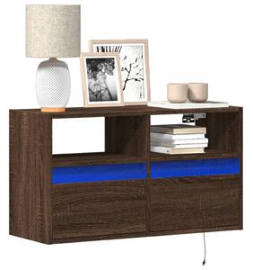 Barna tölgyszínű fali TV-szekrény LED-del 80 x 31 x 45 cm