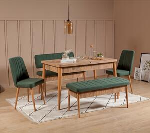 Széthúzható étkezőasztal 2 székkel és 2 paddal Vlasta (atlanti fenyő + zöld). 1072184