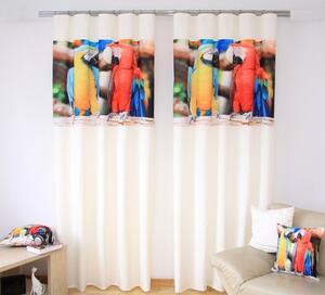 Drapériák gyerekszobákhoz krém színben, sárga és piros papagáj nyomtatással Szélesség: 160 cm | Hossz: 250 cm (2 darabos készletben)