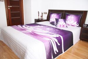 Fehér ágytakaró, lila virágmotívummal Szélesség: 220 cm | Hossz: 240 cm