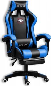 Kényelmes gamer szék fekete és kék masszázspárnával