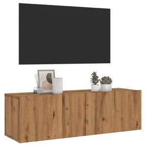 Kézműves tölgy színű szerelt fa fali TV-szekrény 100x30x30 cm