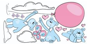 Mice In Love játékos kék-rózsaszín falmatrica 60 x 120 cm