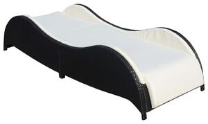 VidaXL fekete polyrattan napozóágy párnával