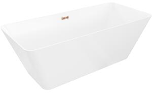 Mexen Velo Slim, szabadon álló kád 170 × 75 cm, fényes fehér, rozéarany túlfolyóval, 52811707500-60