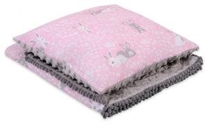 Sweet baby minky takaró pompommal - Nyuszi, rózsaszín, szürke