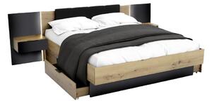 DOTA francia ágy + ágyrács + matrac MORAVIA + éjjeli szekrények, 180x200, tölgy artisan/fekete