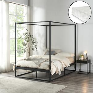 Baldachinos ágy Kristianstad matraccal 120x200 cm fekete
