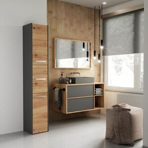 Riano MIX S43 fürdőszoba szekrény, 170x40x30 cm, antracit-tölgy