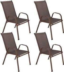 4 darabos kerti szék szett karfával, acél vázzal és textilene ülőfelülettel, 53x72x92 cm, barna