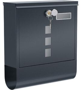 Zárható postaláda újságtartóval, névtáblával falra, kerítésre szerelhető, antricit szürke