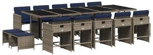 VidaXL 15 db szürke polyrattan kerti étkezőgarnitúra párnákkal