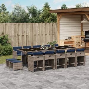 VidaXL 15 db szürke polyrattan kerti étkezőgarnitúra párnákkal