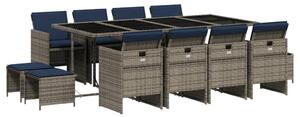 VidaXL 13 db szürke polyrattan kerti étkezőgarnitúra párnákkal