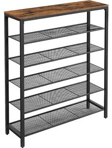 Cipőtároló polc 5 fém hálós polccal, fekete 100x30x110cm
