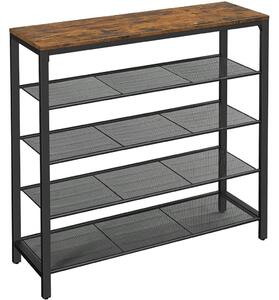Cipőtároló polc 4 fém hálós polccal, rusztikus barna 100x30x92cm
