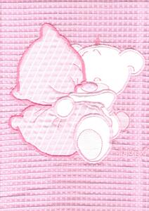 Trimex Waffle pamut babapléd - rózsaszín párnás maci