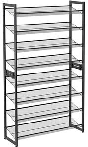 Cipőtartó polc 2x4 szintes fém háló polcokkal, fekete 92x30x163cm