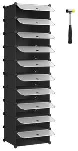 Cipőtároló doboz 10 db moduláris tárolódoboz, fekete 43x31x173cm