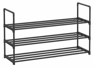 Cipőtartó polc 3 szintes fém vázzal, fekete 92x30x55cm