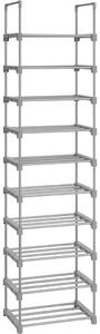 Cipőtartó polc 10 szintes fém vázzal, szürke 45x30x174cm