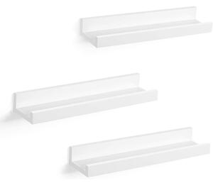 3 darabos lebegő polc szett, képeknek és könyveknek, 38 x 10cm, fehér