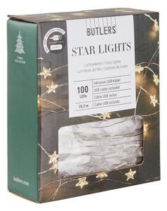 STAR LIGHTS LED égősor USB kábellel, ezüstdrót-csillagok 100 égővel