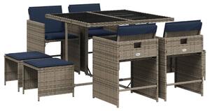 VidaXL 9 db szürke polyrattan kerti étkezőgarnitúra párnákkal