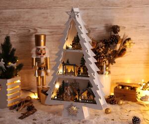 Tracon CHRBTRWW13WW LED karácsonyi fenyő tájképpel, fehér, fa, elemes Timer 6+18h,13LED, meleg fehér ( 3000K ) színhőmérséklettel, 2xAA ( CHRBTRWW13WW )