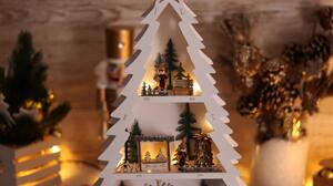 Tracon CHRBTRWW13WW LED karácsonyi fenyő tájképpel, fehér, fa, elemes Timer 6+18h,13LED, meleg fehér ( 3000K ) színhőmérséklettel, 2xAA ( CHRBTRWW13WW )
