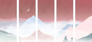 5-részes kép hold pasztell hegyek felett