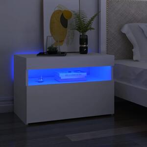 2 db fehér éjjeliszekrény LED-lámpákkal 60x35x40 cm szerelt fa