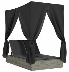 VidaXL Dupla Napozóágy - Polyrattan - Szürke - 200x114cm