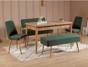 Széthúzható étkezőasztal 2 székkel és 2 paddal Vlasta (atlanti fenyő + zöld). 1073074