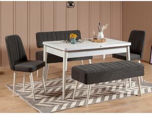 Széthúzható étkezőasztal 2 székkel és 2 paddal Vlasta (fehér + antracit). 1073083