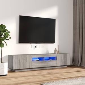 2 részes szürke sonoma színű fa TV-szekrény szett LED-lámpákkal