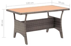 VidaXL szürke polyrattan kerti asztal 120 x 70 x 66 cm