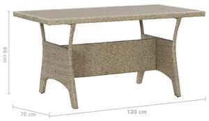 VidaXL szürke polyrattan kerti asztal 120 x 70 x 66 cm