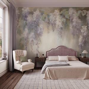 Fotótapéta Texturált, világoslila wisteria virágok, zöld levelekkel, pasztell háttér előtt, Természet fotótapéta, w09896 : Uwalls.hu