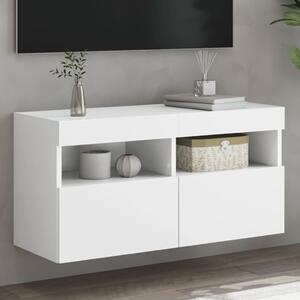 Fehér falra szerelhető TV-szekrény LED-lámpákkal 80x30x40 cm
