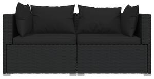 VidaXL fekete kétszemélyes polyrattan kanapé párnákkal