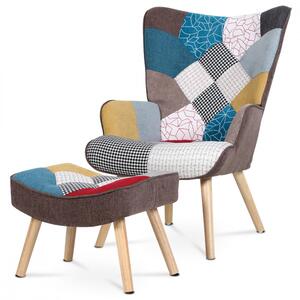 Pihenőfotel, Lábtartóval, Patchwork Színben, Tömör Fa Lábakkal AK-305_PW2 Belföldi raktárról