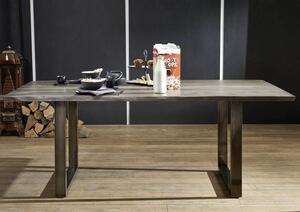 Massziv24 - ROUND Étkezőasztal METALL 200x100 cm - lap 3,5 cm, füstös szürke, paliszander