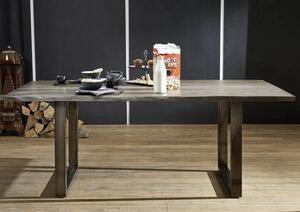 Massziv24 - ROUND Étkezőasztal METALL 160x90 cm - lap 3,5 cm, füstös szürke, paliszander