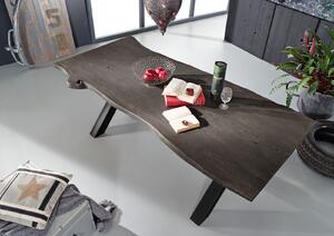 Massziv24 - DARKNESS Étkezőasztal 200x100 cm - fekete lábak, szürke, akác