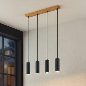 Lindby függőlámpa Maniva. 60 cm, 4-fényű, fekete, GU10, dimmelhető, Világos fa, Nappali / Étkező, fém, Modern