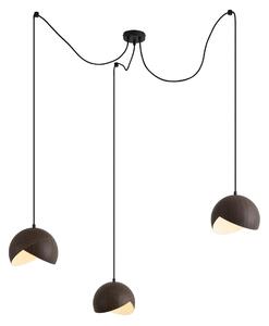 Design függőlámpa fekete fa mintás búrával és opálüveggel 3-lámpás - Tulip
