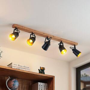 Lindby Kimban mennyezeti spotlámpa, 5 lámpás, 106 cm, fa, fém, dimmelhető, Sötét fa, Nappali / Étkező, Fa, Modern