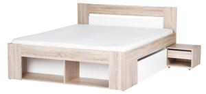 Franciaágy 160 cm Melinne 09 (sonoma tölgy 3D + fehér) (tárolóhellyel és éjjeliszekrényekkel)