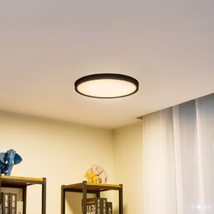 Lindby Smart LED mennyezeti lámpa Pravin, Ø 40 cm, CCT, fekete, dimmelhető, Fekete, Nappali / Étkező, Műanyag, Modern